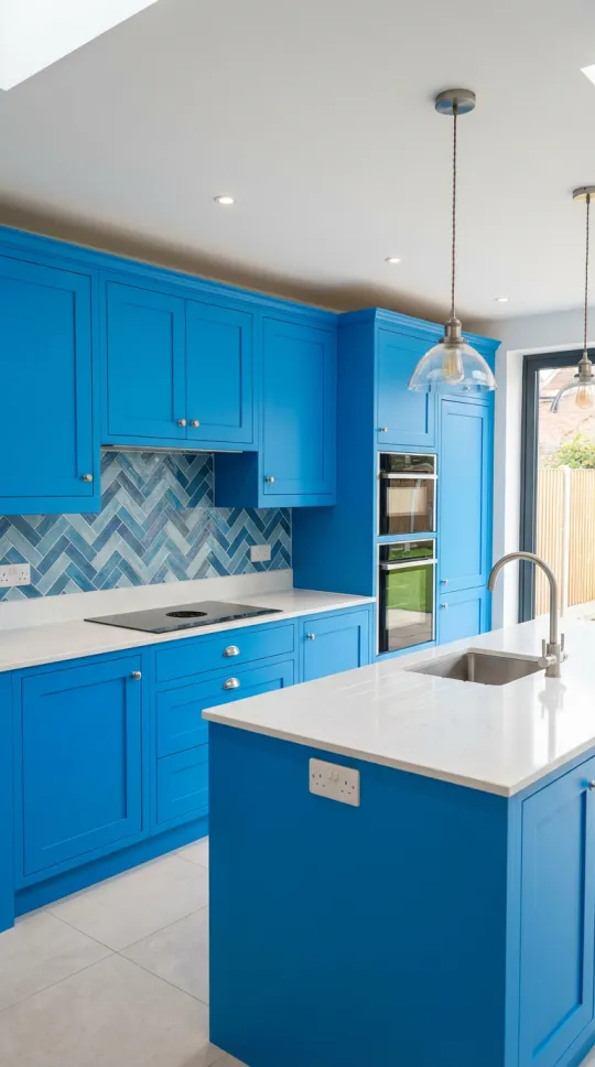Blue shaker kitchen, Painted · In-frame