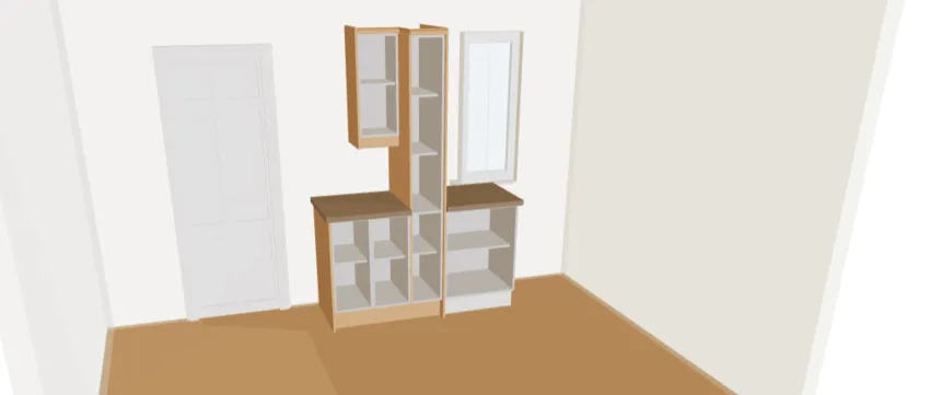 A planned kitchen rendered in 3D